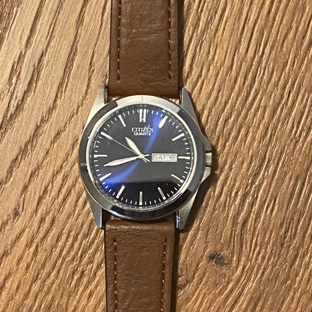 Citizen Black Dial Watch with Brown Leather Strap